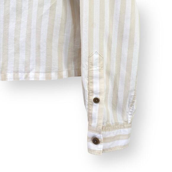 EVERLANE The Silky Cotton Way Short Shirt Sand White Khaki Stripe M Cropped - Picture 4 of 9